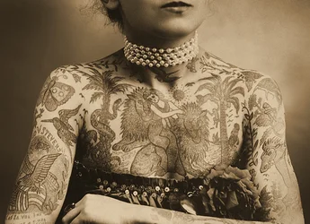 Porträt einer tätowierten Frau, ca. 1905